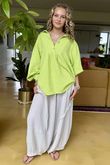 Made in Italy Santos Collared Peasant Smock Blouse Lime